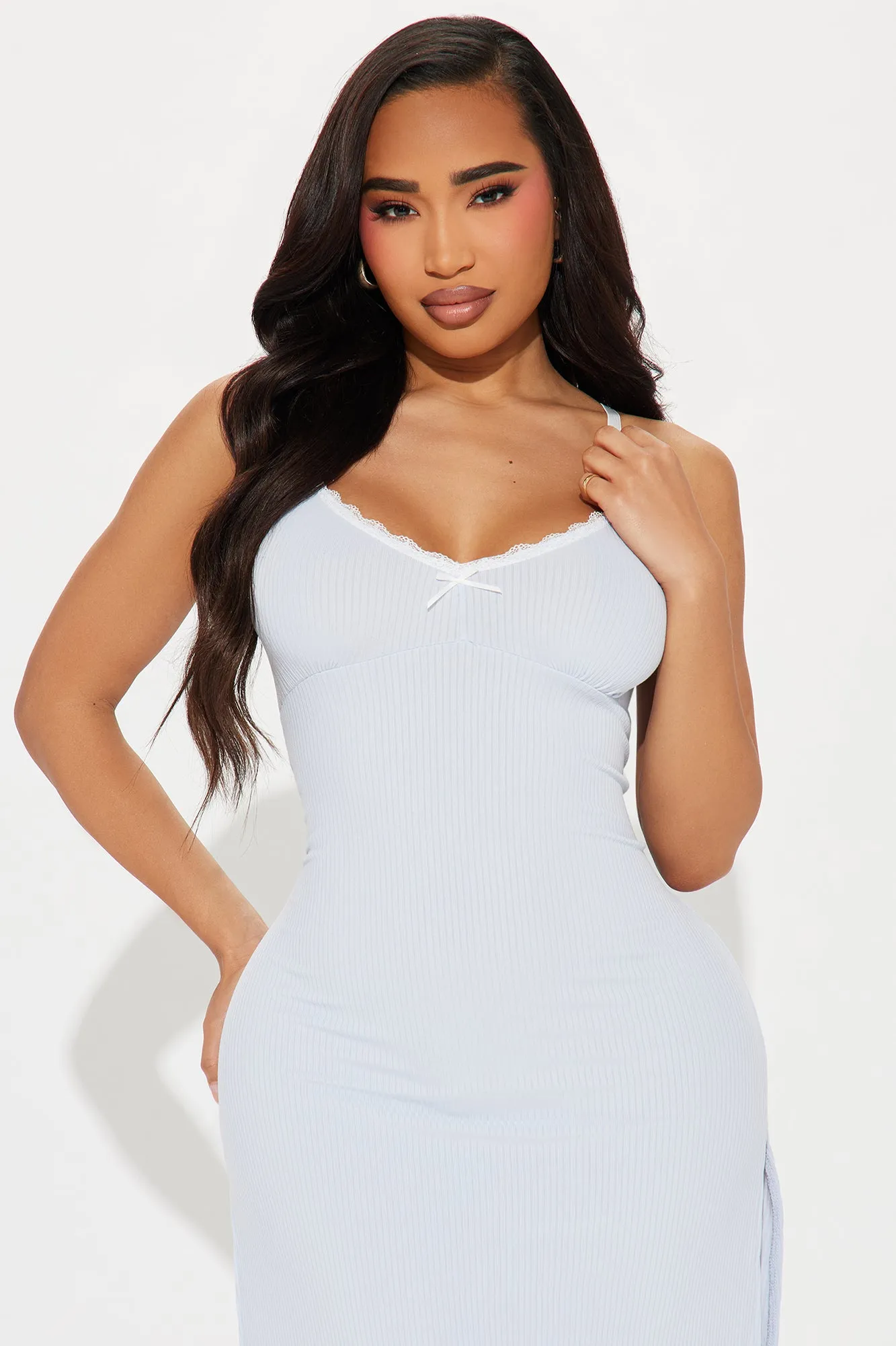 Sleepy Girl Ribbed Maxi Cami Sleep Dress - Light Blue