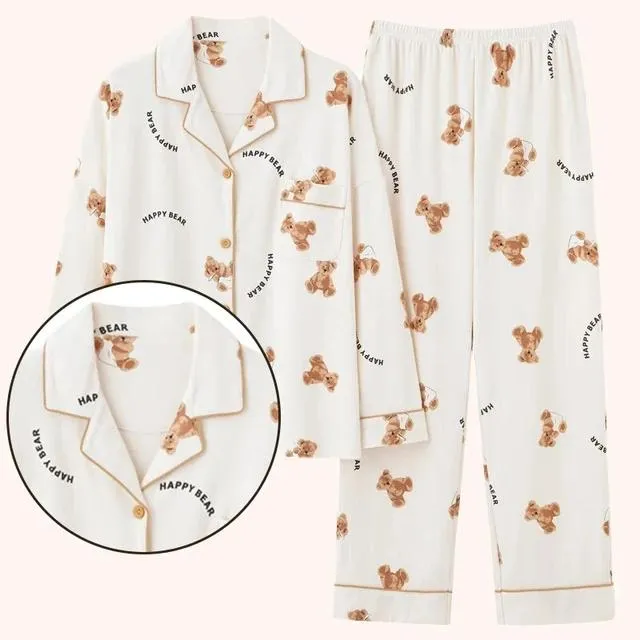 Spring And Autumn New Loose Cute Bear Long-Sleeved Two-Piece Suit X4477924