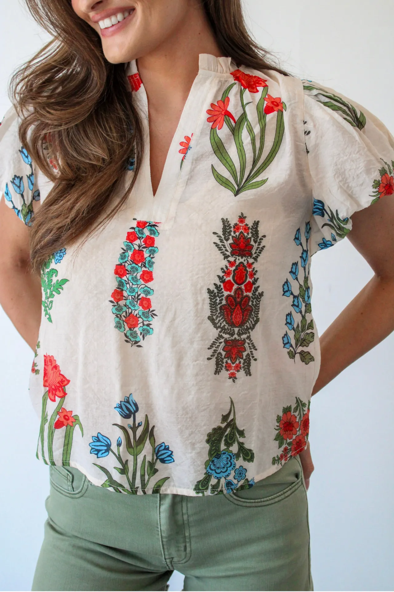 Spring Botanical Puff Sleeve Top