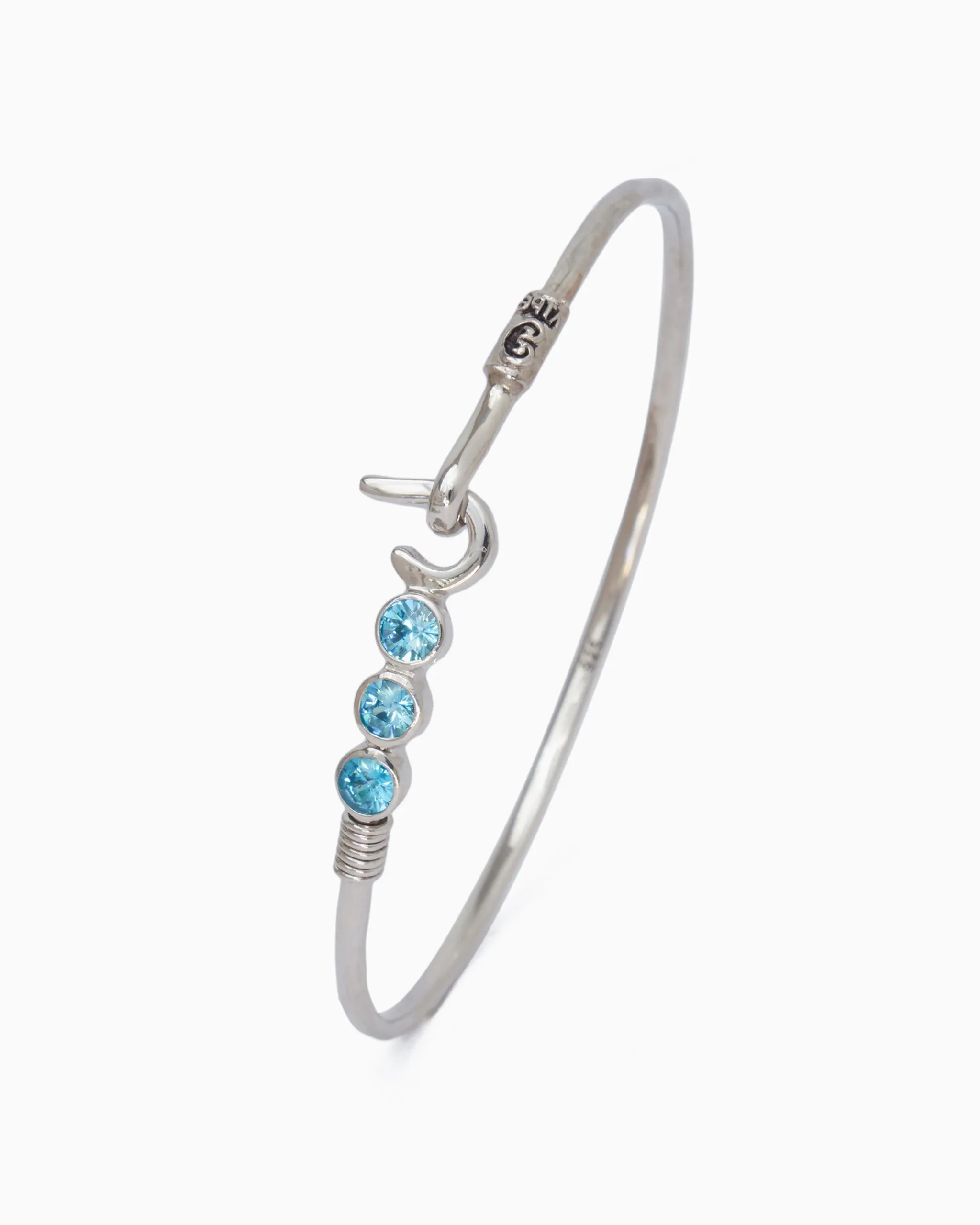 St. John Hook Bracelet with Triple Stones, 2mm - Blue Zircon