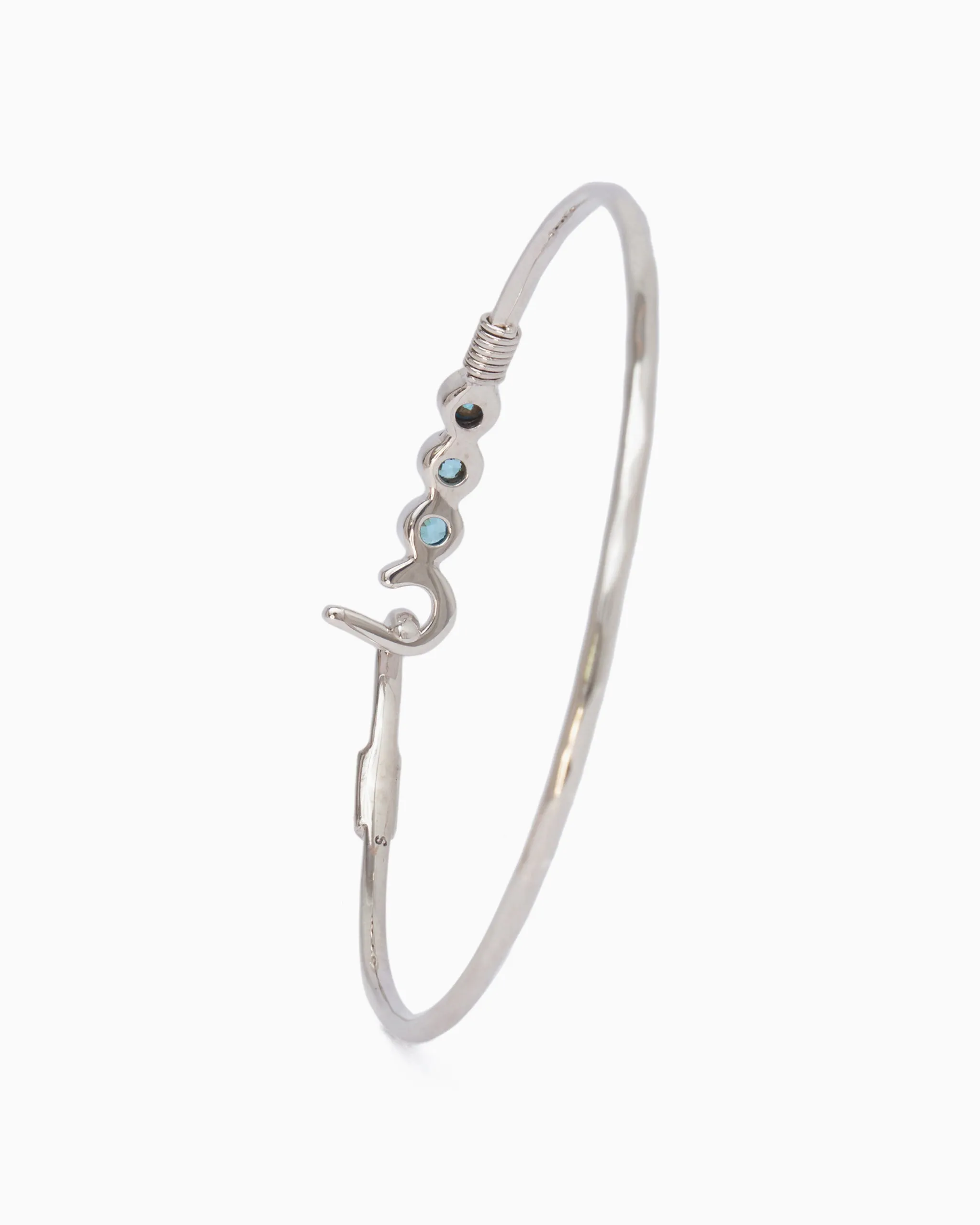 St. John Hook Bracelet with Triple Stones, 2mm - Blue Zircon