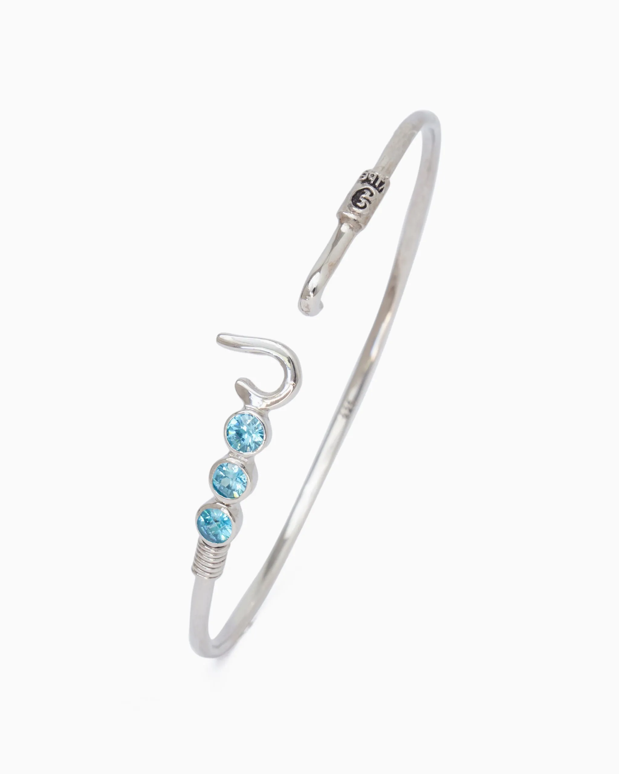 St. John Hook Bracelet with Triple Stones, 2mm - Blue Zircon