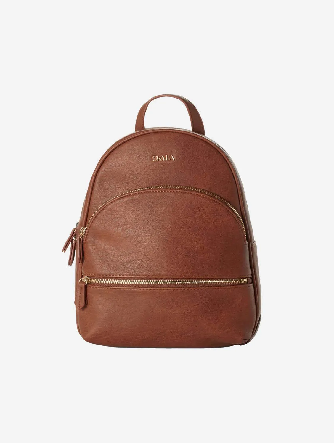 Suzie Double Zip Compact Vegan Backpack | Chestnut