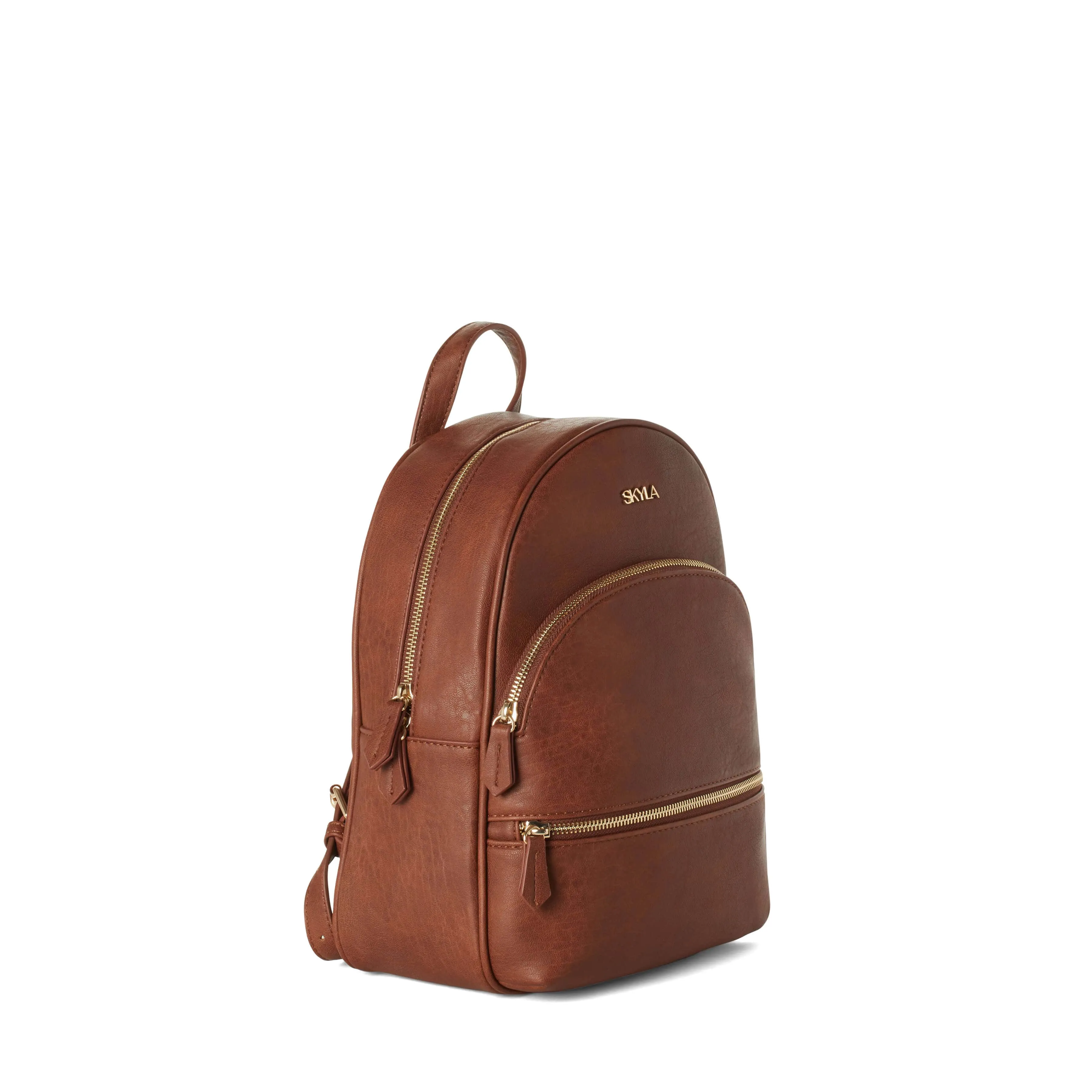 Suzie Double Zip Compact Vegan Backpack | Chestnut