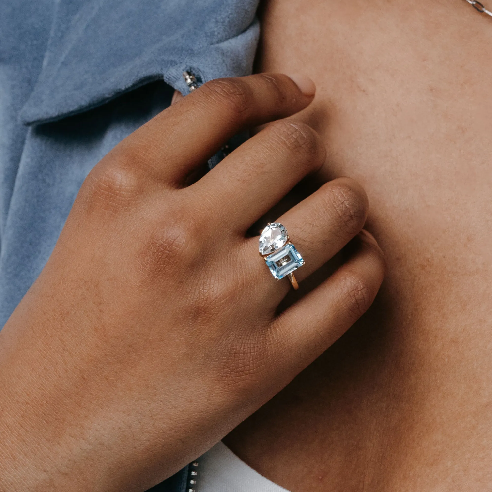 The Petite Deux - Sky Blue & White Topaz Ring