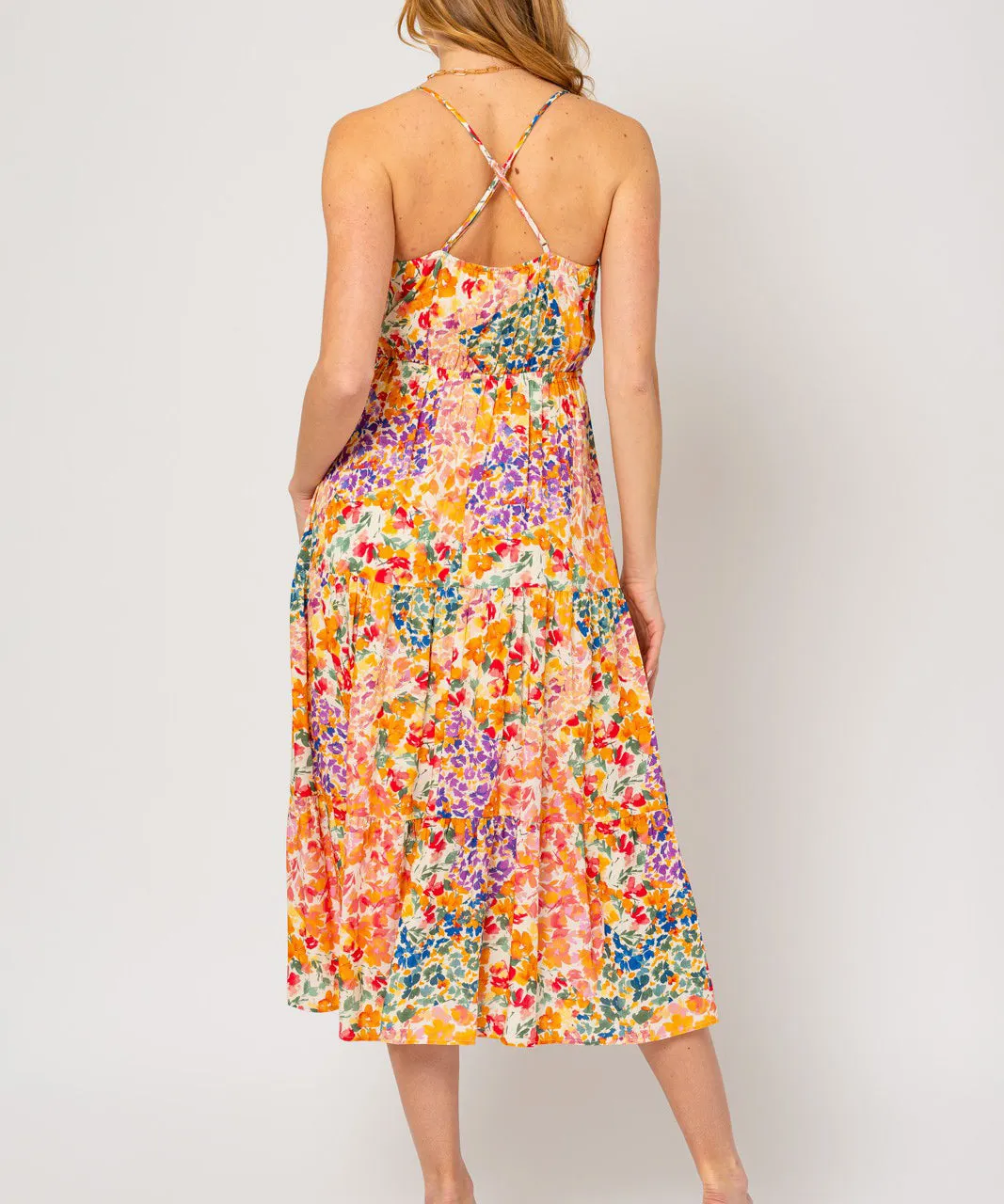 Tiered Floral Midi Dress - Ivory Multi