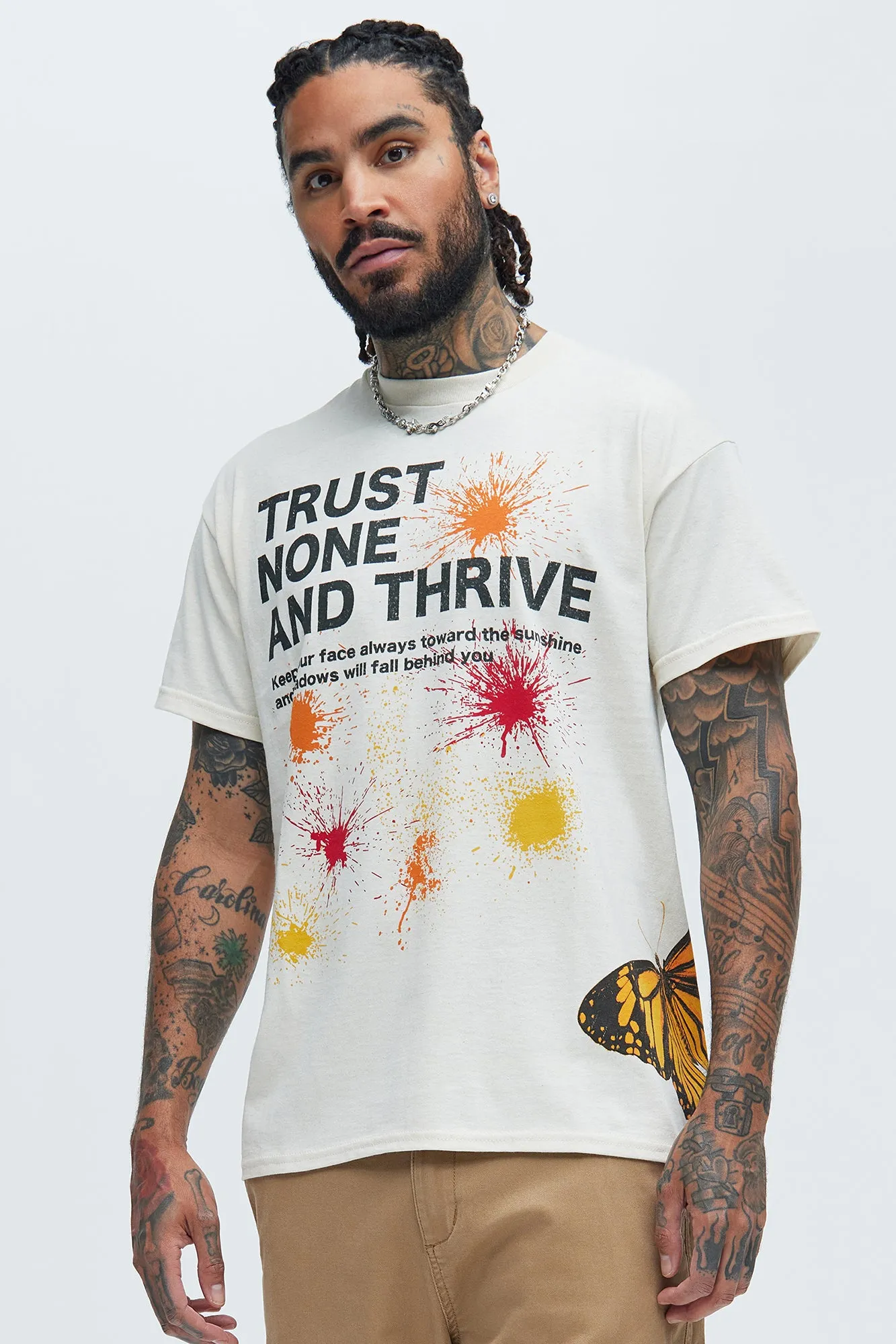 Trust None And Thrive Short Sleeve Tee - Natural/Combo