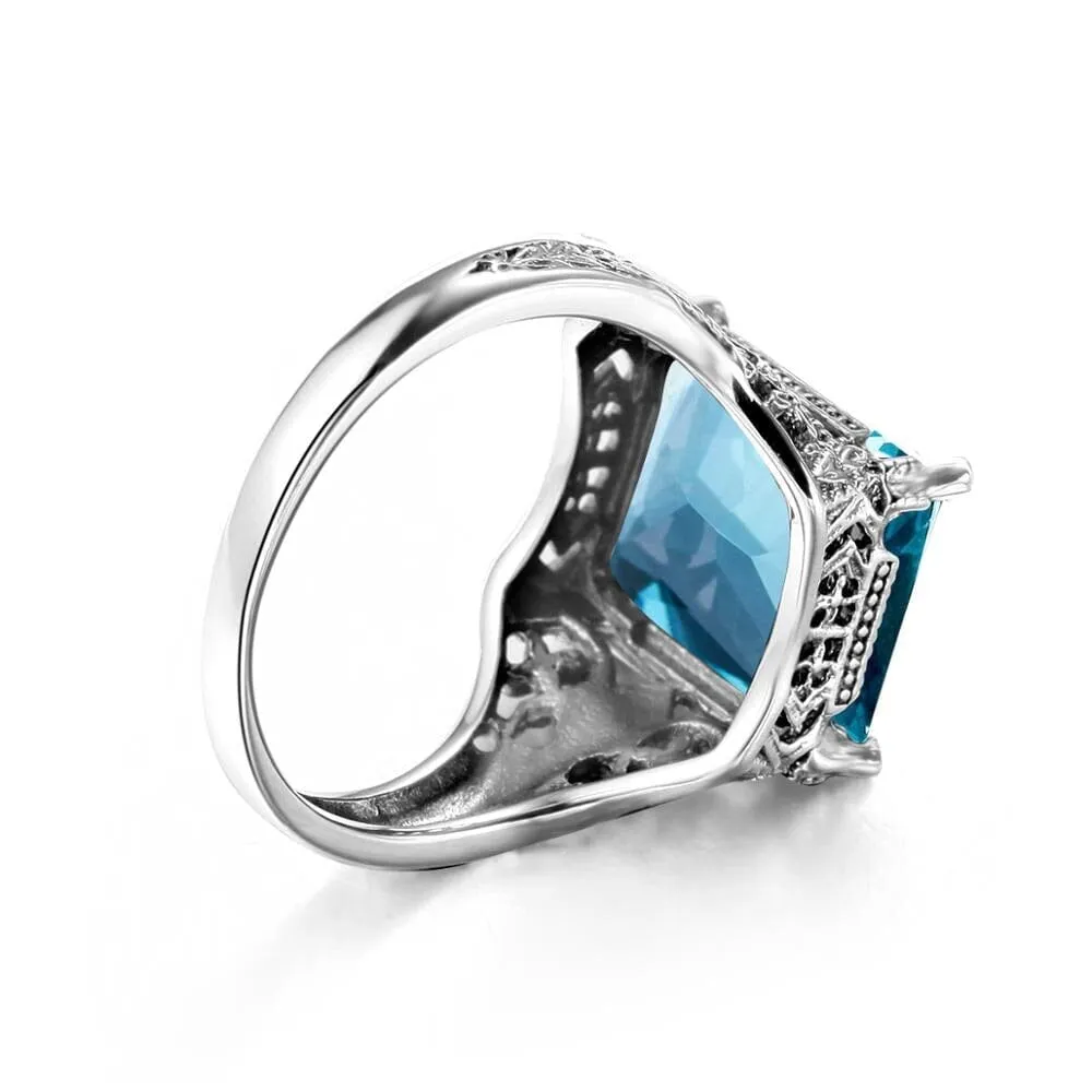 Turkish Geometric Aquamarine Ring - 925 Sterling Silver