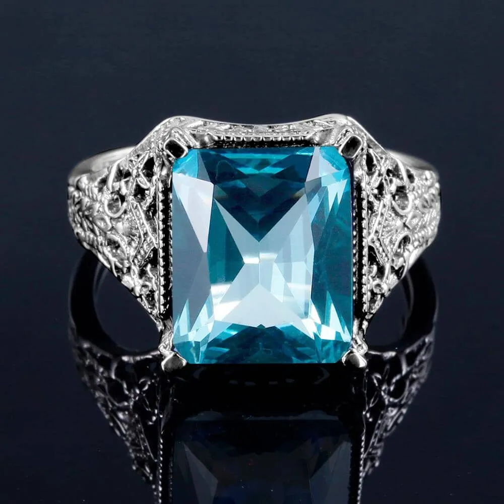 Turkish Geometric Aquamarine Ring - 925 Sterling Silver