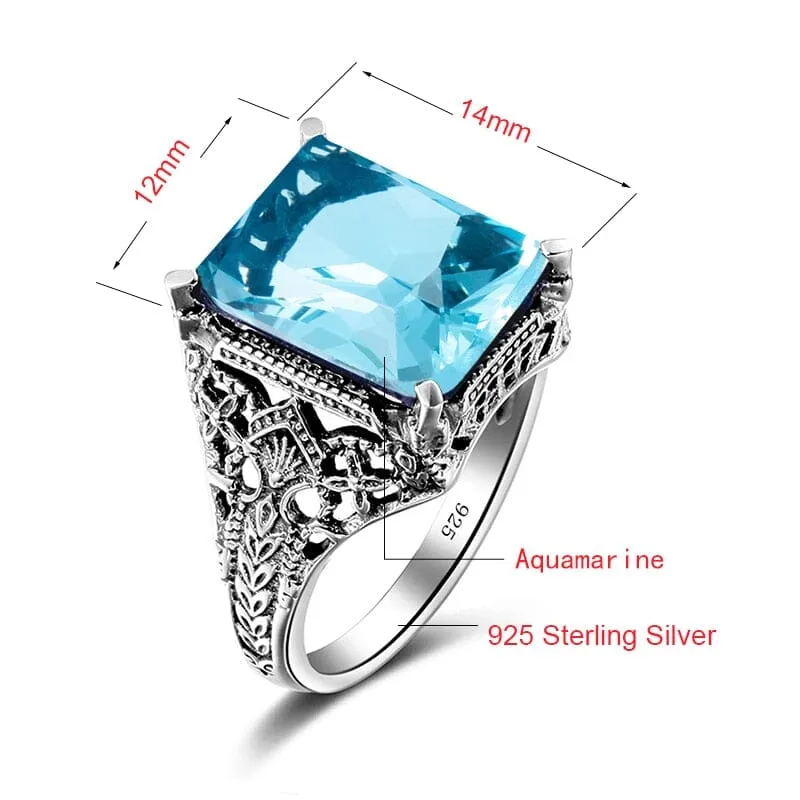 Turkish Geometric Aquamarine Ring - 925 Sterling Silver