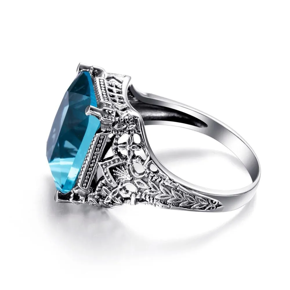 Turkish Geometric Aquamarine Ring - 925 Sterling Silver