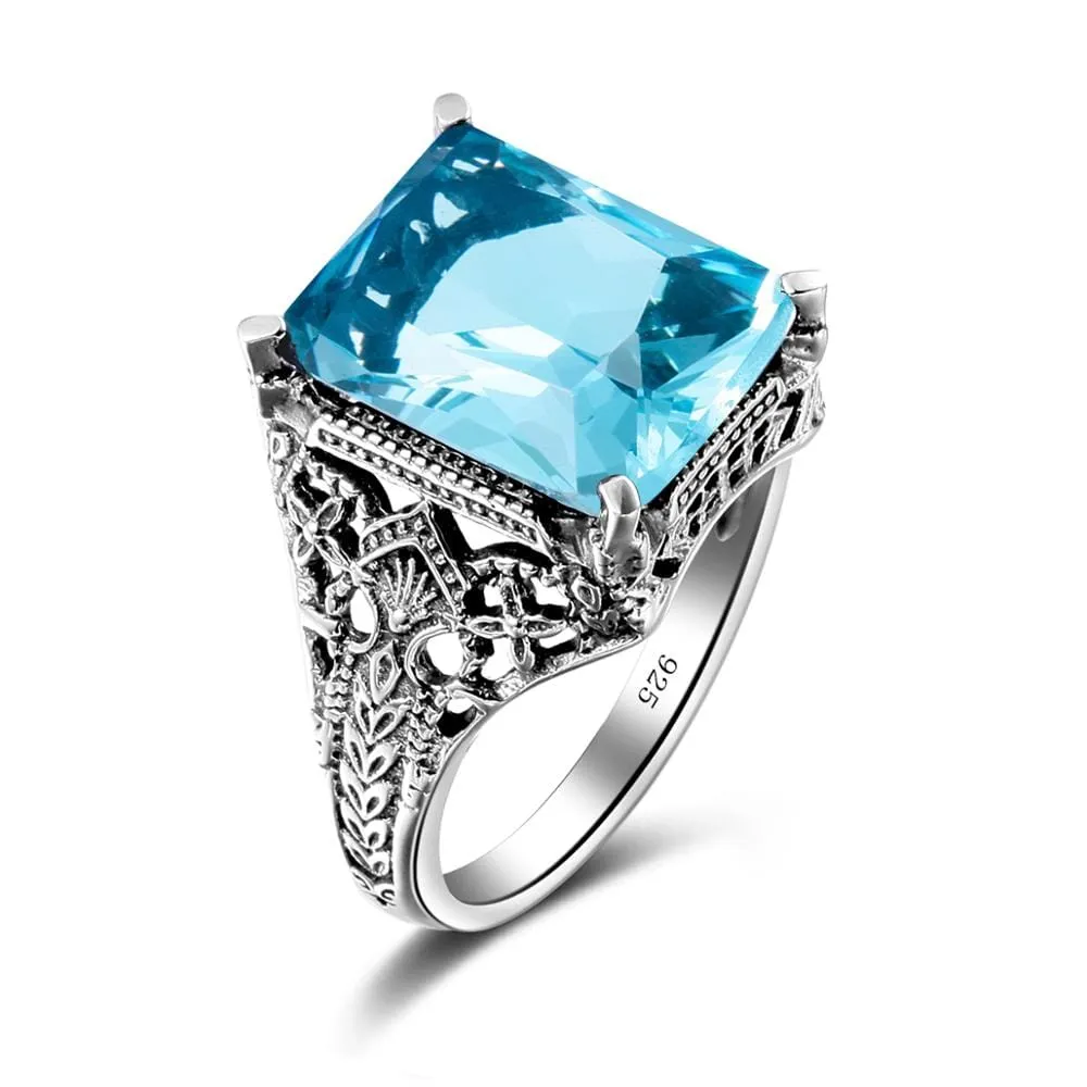 Turkish Geometric Aquamarine Ring - 925 Sterling Silver