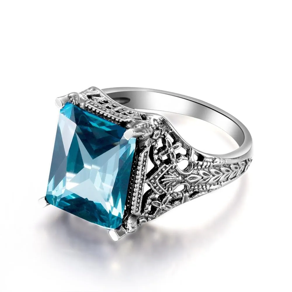 Turkish Geometric Aquamarine Ring - 925 Sterling Silver