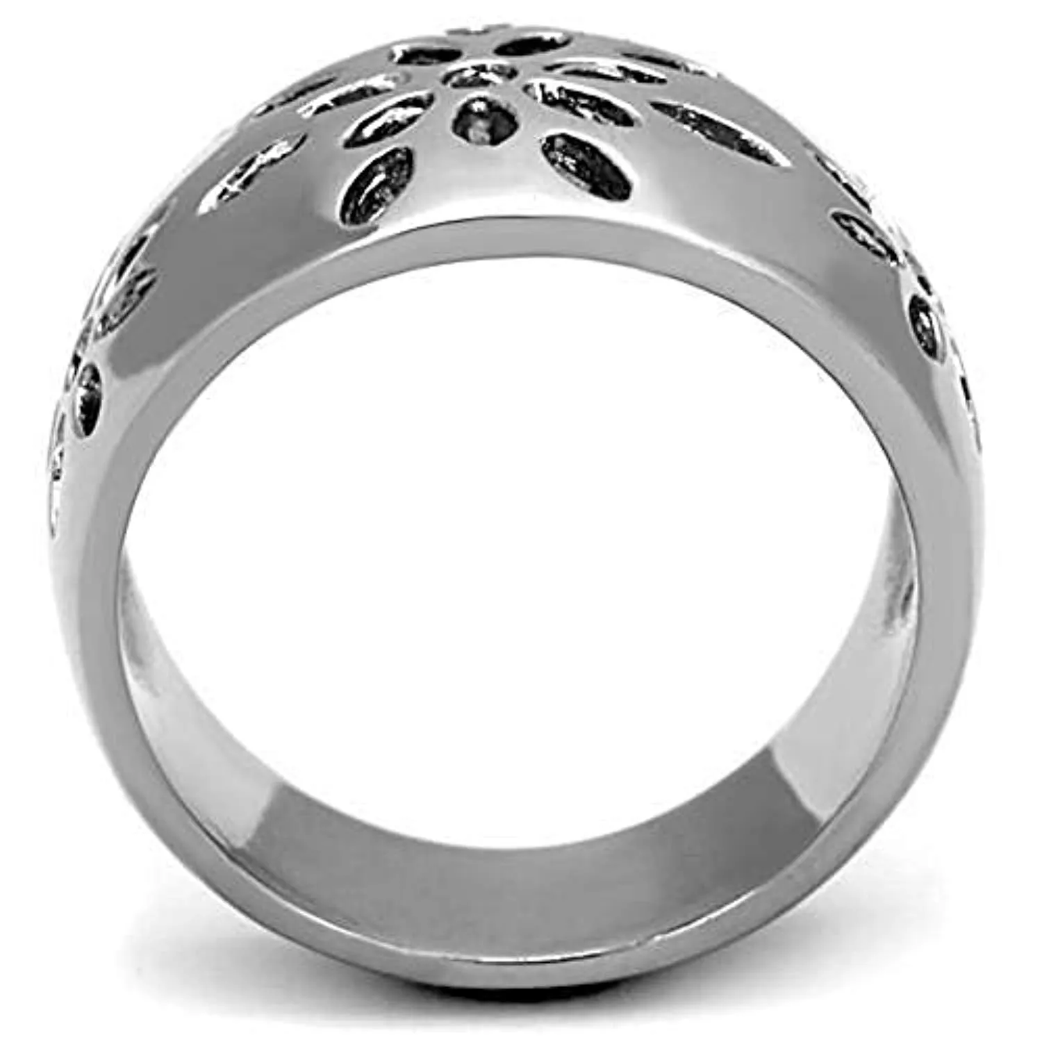 WildKlass Stainless Steel Ring High Polished (no Plating) Women with side flower design