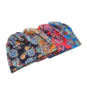 Women Dual-use Breathable Baotou Hat Cotton Overlay Colored Floral Printed Casual Elastic Scarf Beanie Hat