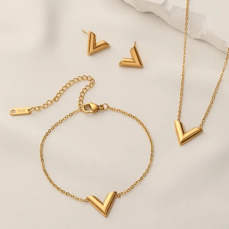 Women Fashion Necklace set V Letter - X4027309