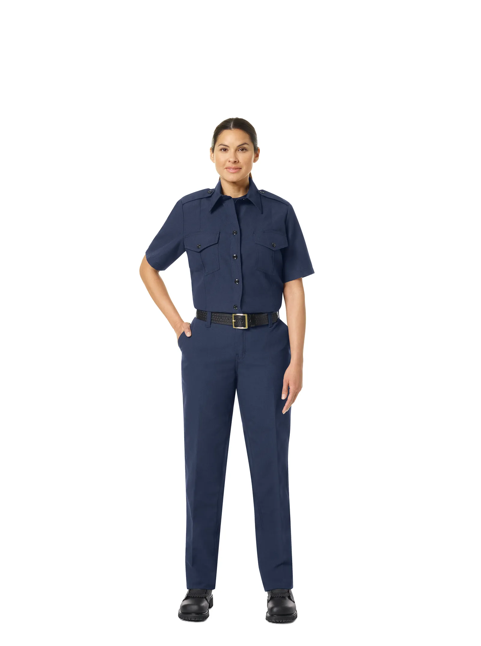 WORKRITE WOMEN'S CLASSIC SHORT SLEEVE FIRE CHIEF SHIRT - NAVY