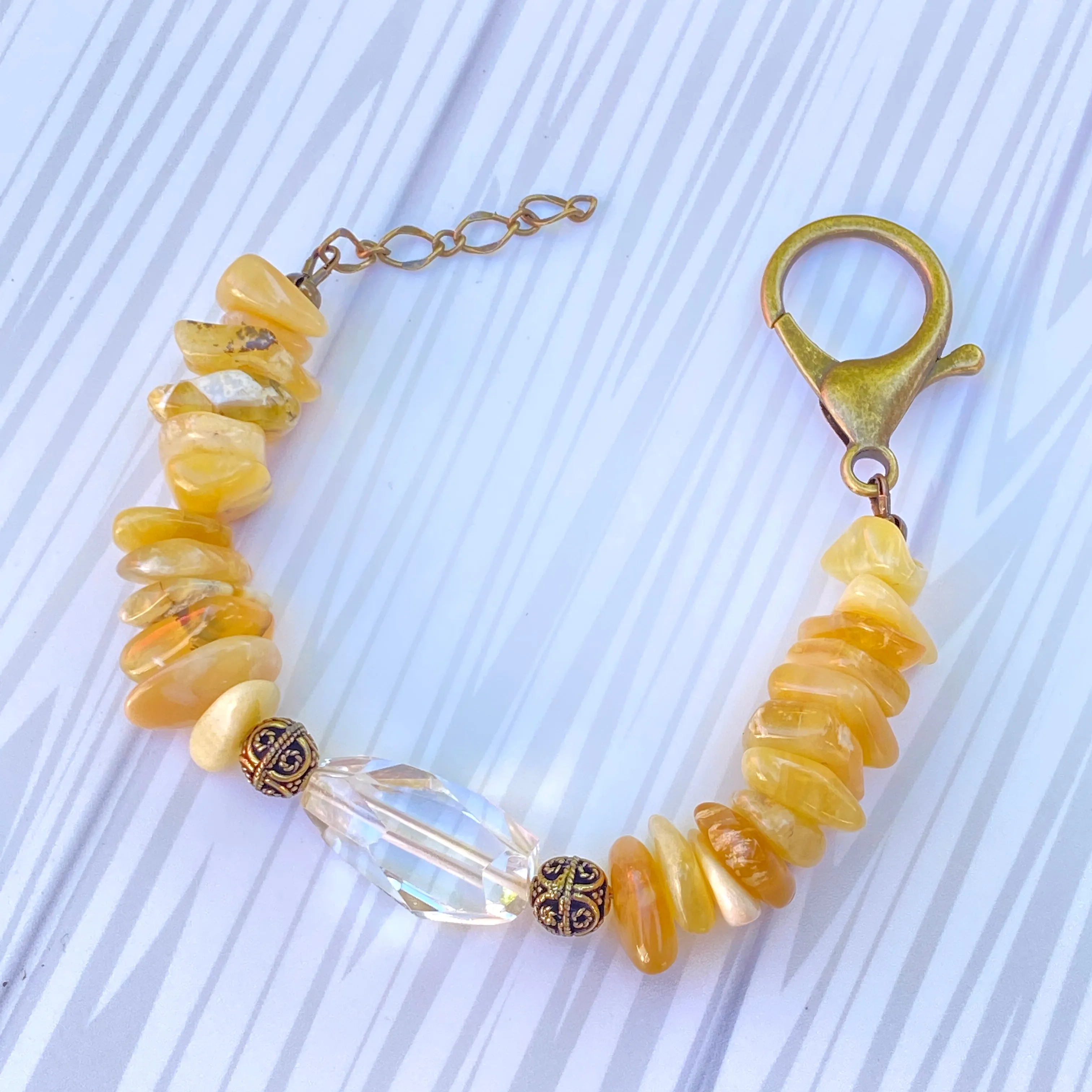 Yellow Opal and Lemon Quartz gemstones, and Brass Bracelet