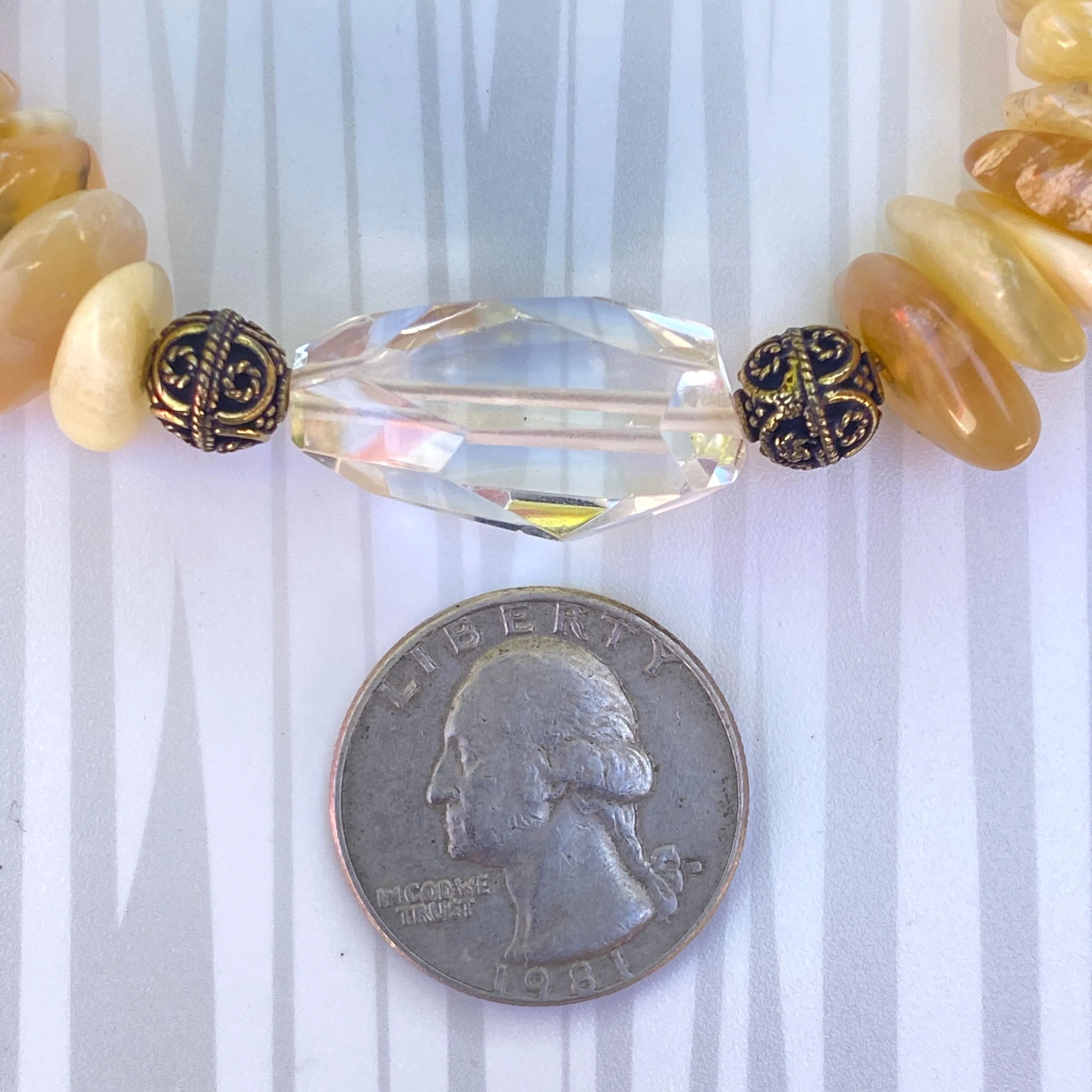 Yellow Opal and Lemon Quartz gemstones, and Brass Bracelet