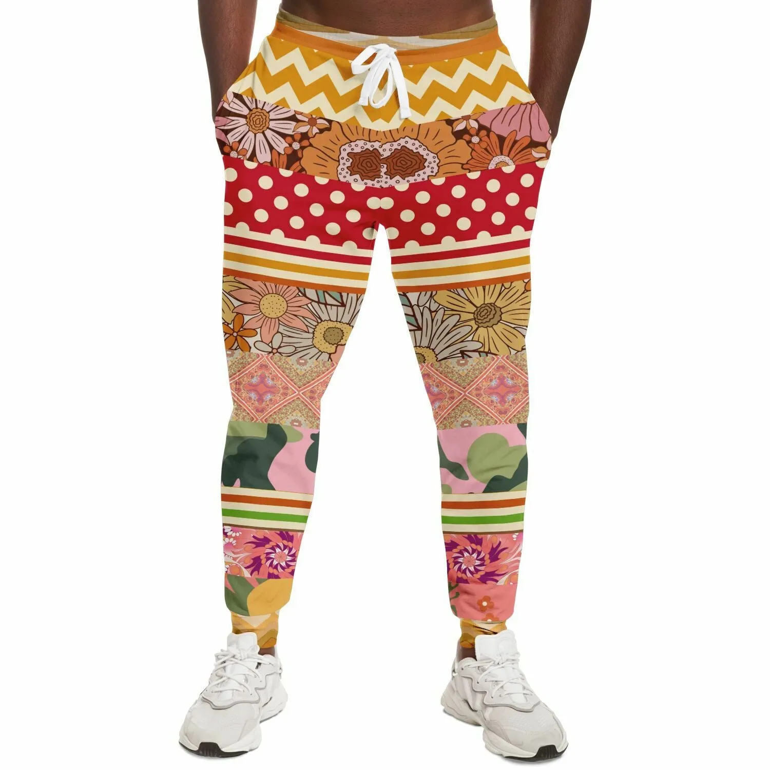 Yogananda Floral Stripe Patchwork Unisex Eco-Poly Joggers