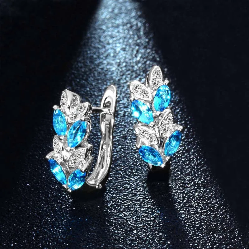 Zircon Leaf Styled Huggie Hoop Earrings - 2 Styles